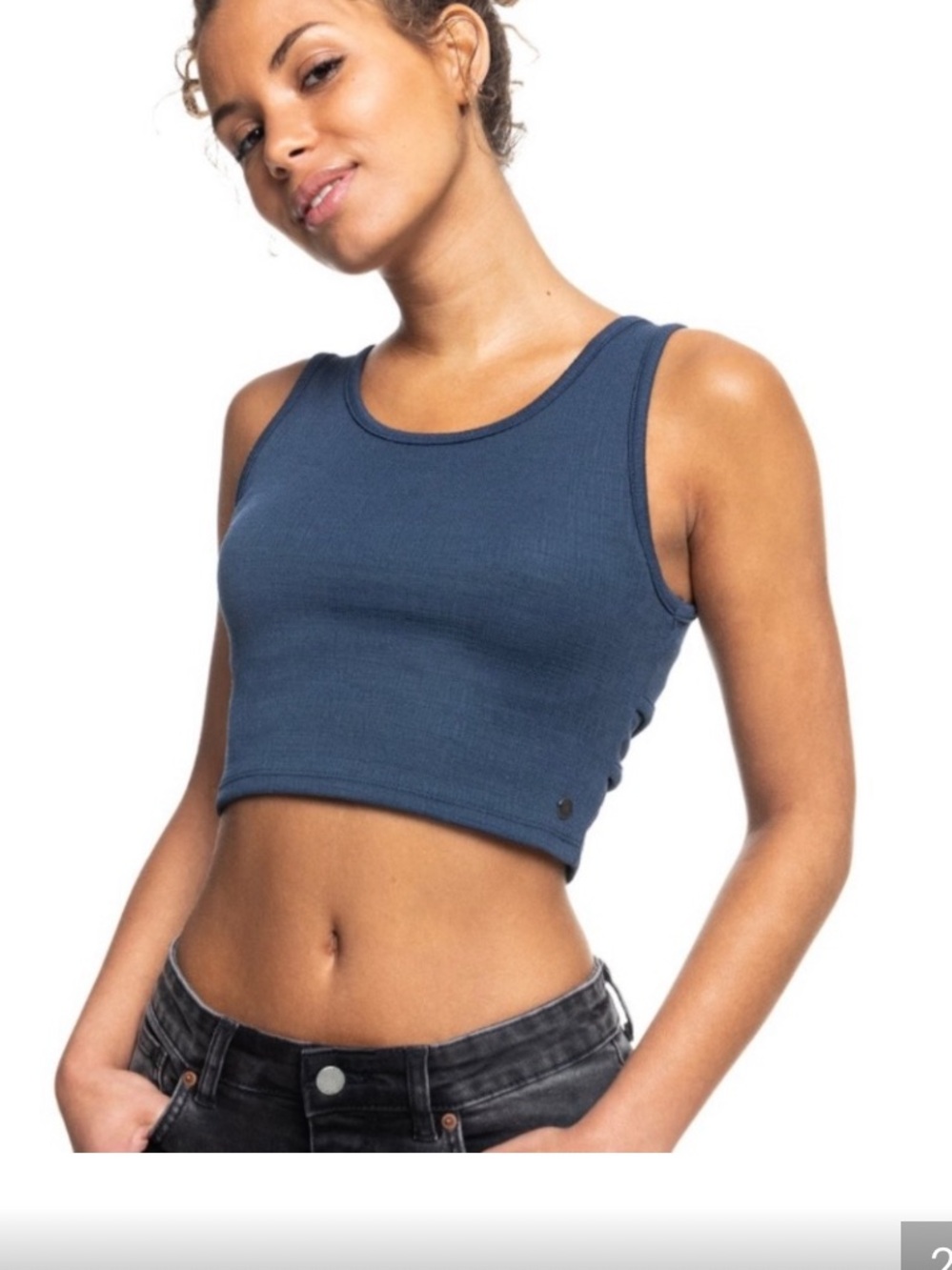 EUC Roxy crop tank with peek a boo bottom